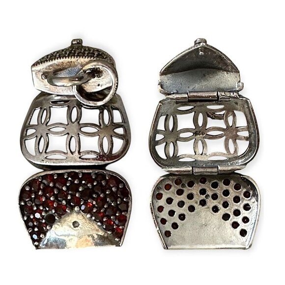 Vintage Sterling‎ Silver Red Crystal Purse Locket Pendant - Picture 6 of 10